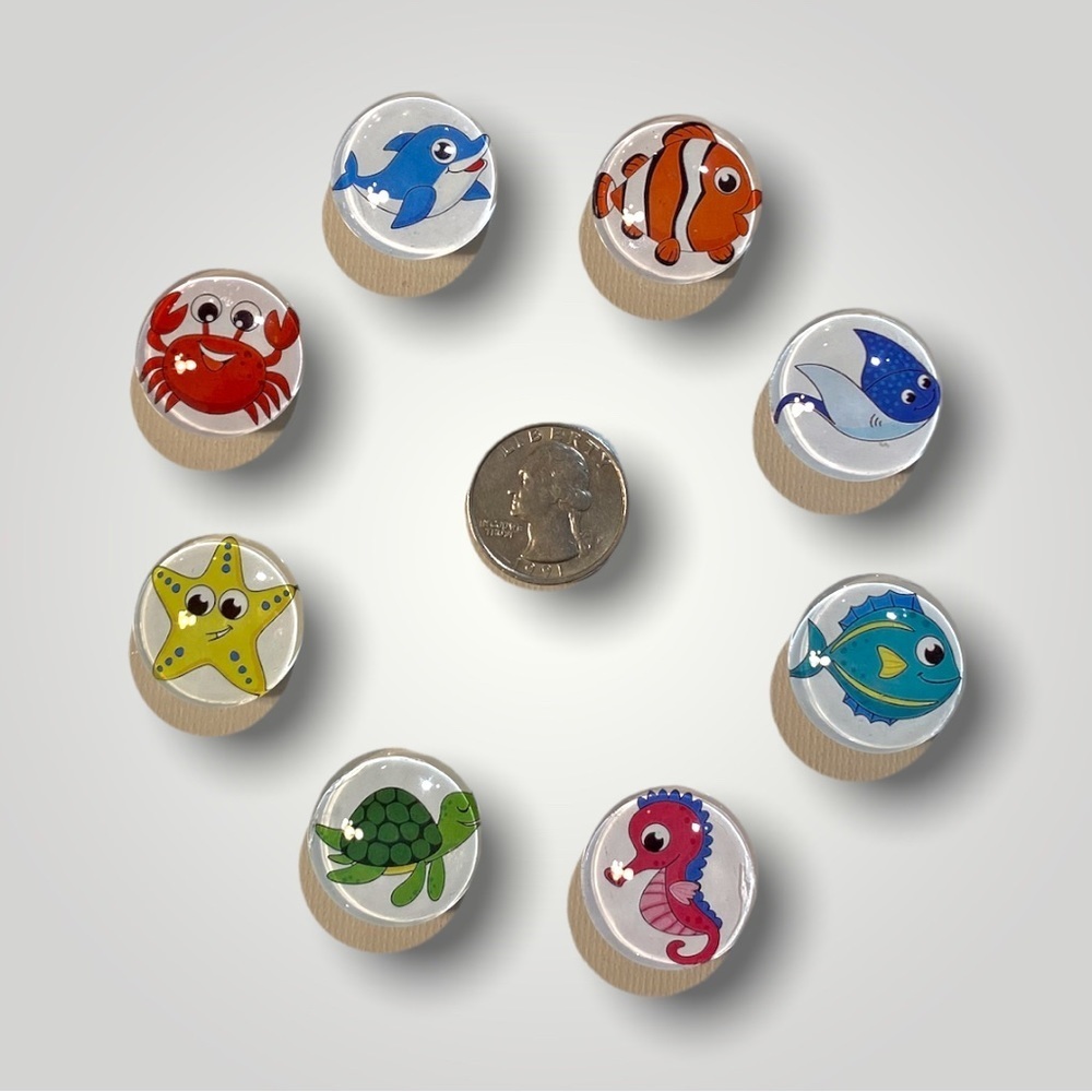 Set of 8 𝑯𝒂𝒏𝒅𝒎𝒂𝒅𝒆 Sea Animal Cabachon Magnets 1” Gift 🎁 Ocean - Picture 12 of 14